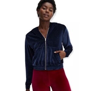 Fabletics Velour Zip Bomber Jacket - Navy